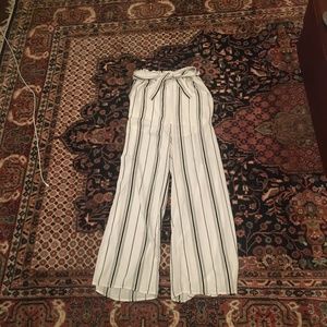 Black and White Striped Flowy Pants